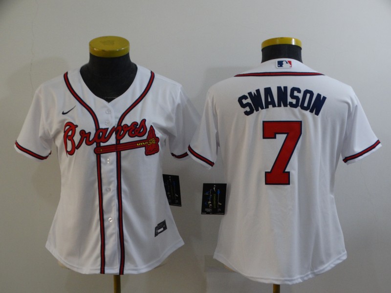 2021 Women Atlanta Braves #7 Swanson white Nike Game MLB Jerseys